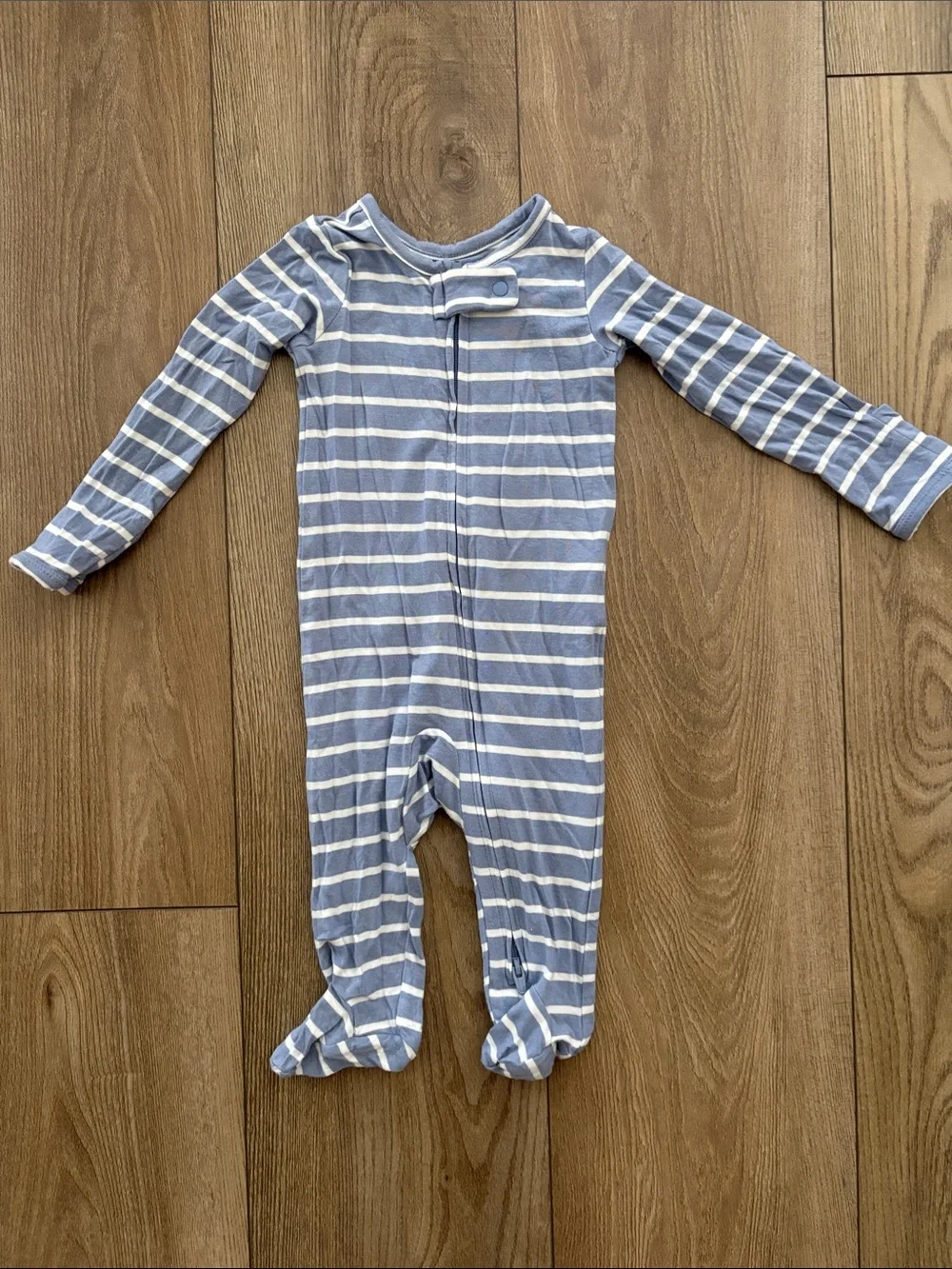 Soft Blue & White Striped Baby One-Piece Footed Sleeper